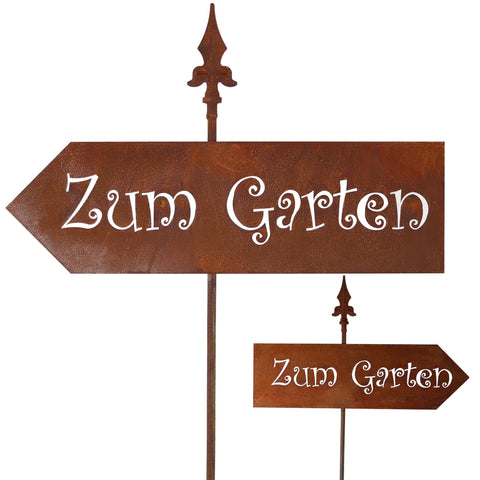 Rostiger Metall-Gartenstecker 'Zum Garten', einzigartiges Edelrost-Finish, handgefertigt, 170 cm Höhe, perfektes Geschenk